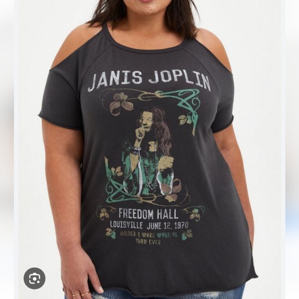 Janis Joplin Graphic Cold Shoulder Top - Vintage Black From torrid Nwt
